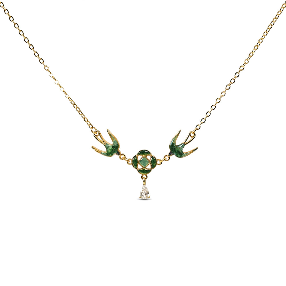 Color Stone Inlay Necklace – Swallow & Blossom Design